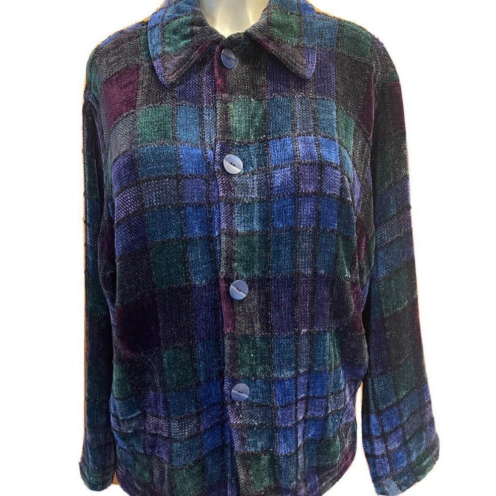 LOOMINUS  HANDWOVENS RAYON  JACKET MULTICOLOR PLAID ART-TO-WEAR SIZE S #775